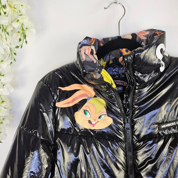 Members Only Space Jam Looney Tunes HiShine Black Puffer Jacket Large Lola Bunny - Picture 8 of 16